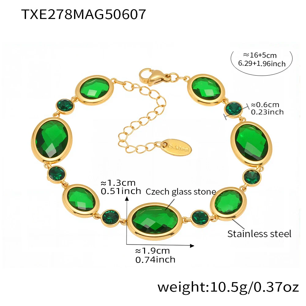 Wholesale Women's Light Luxury Geometric Stainless Steel And Czech Glass Stone Ferris Wheel Oval Faceted Electroplated Bracelet Jewelry - Image 7
