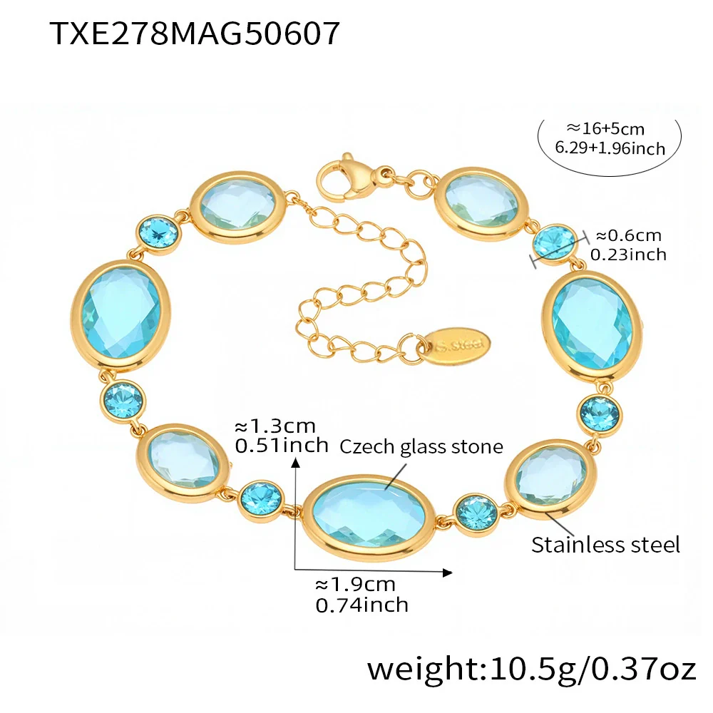 Wholesale Women's Light Luxury Geometric Stainless Steel And Czech Glass Stone Ferris Wheel Oval Faceted Electroplated Bracelet Jewelry - Image 9