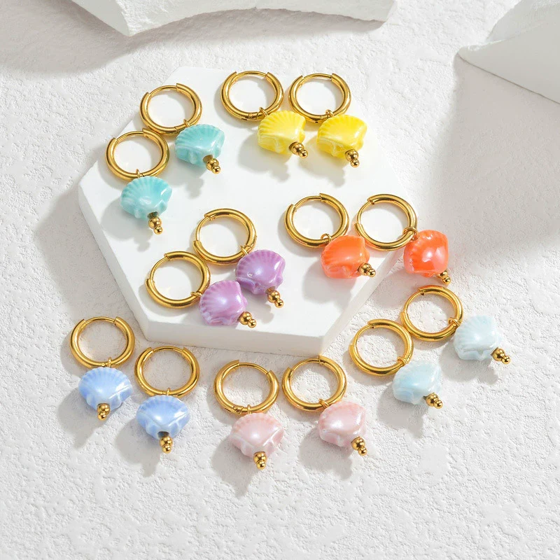 Wholesale Women's Light Luxury Geometric Stainless Steel Earrings With Macaron Color And Electroplating Treatment