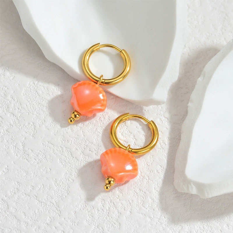 Wholesale Women's Light Luxury Geometric Stainless Steel Earrings With Macaron Color And Electroplating Treatment - Image 4