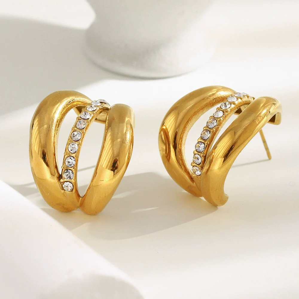 Wholesale Women's Light Luxury Geometric Stainless Steel Electroplated 18K Gold Earrings