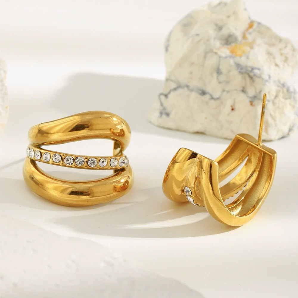 Wholesale Women's Light Luxury Geometric Stainless Steel Electroplated 18K Gold Earrings - Image 4