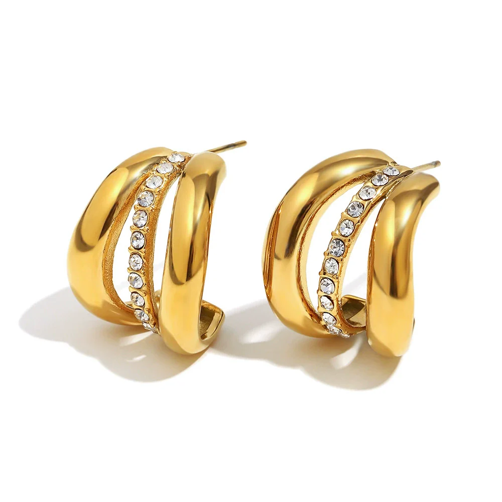Wholesale Women's Light Luxury Geometric Stainless Steel Electroplated 18K Gold Earrings - Image 5