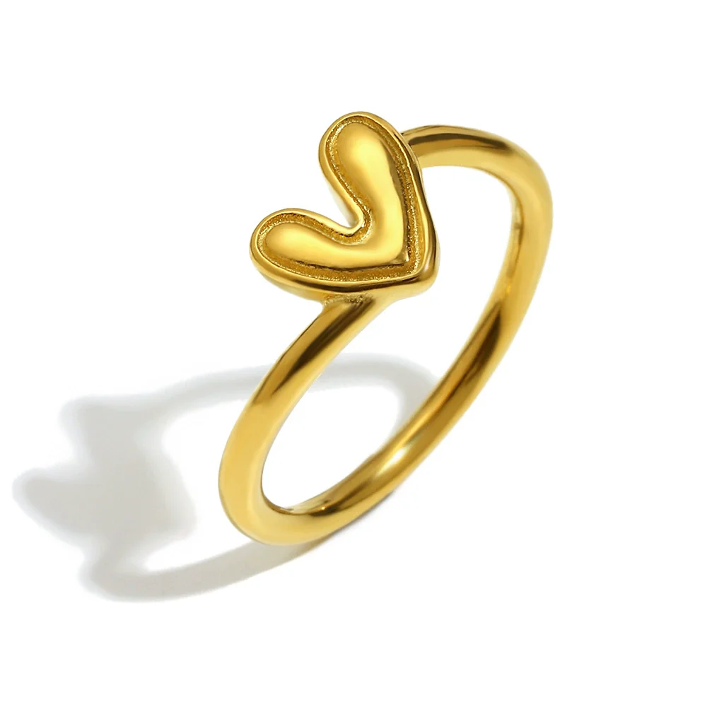 Wholesale Women's Light Luxury Geometric Stainless Steel Electroplated 18K Gold Oblique Heart Ring - Image 6