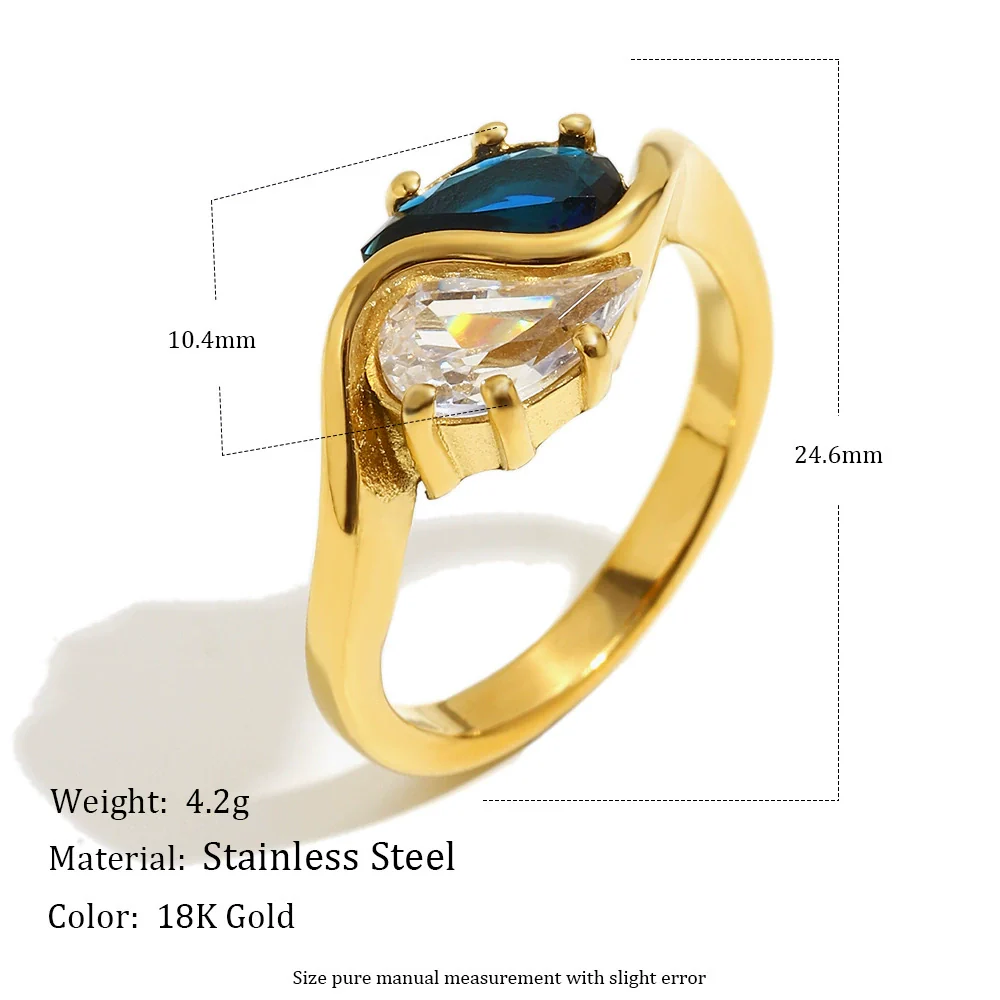 Wholesale Women's Light Luxury Geometric Stainless Steel Electroplated 18K Gold Water Drop Zircon Tai Chi Ring Hand Jewelry - Image 2