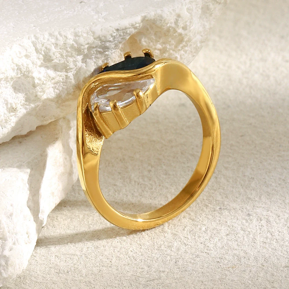 Wholesale Women's Light Luxury Geometric Stainless Steel Electroplated 18K Gold Water Drop Zircon Tai Chi Ring Hand Jewelry - Image 4