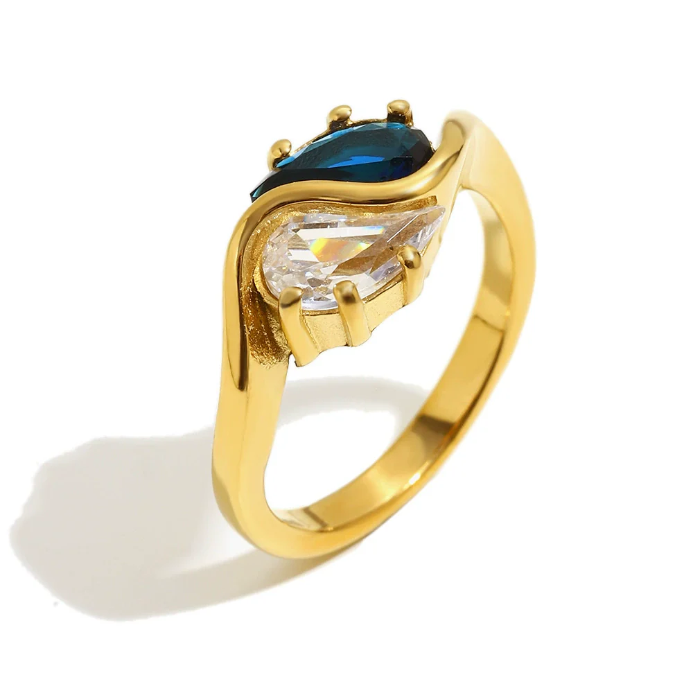 Wholesale Women's Light Luxury Geometric Stainless Steel Electroplated 18K Gold Water Drop Zircon Tai Chi Ring Hand Jewelry - Image 5