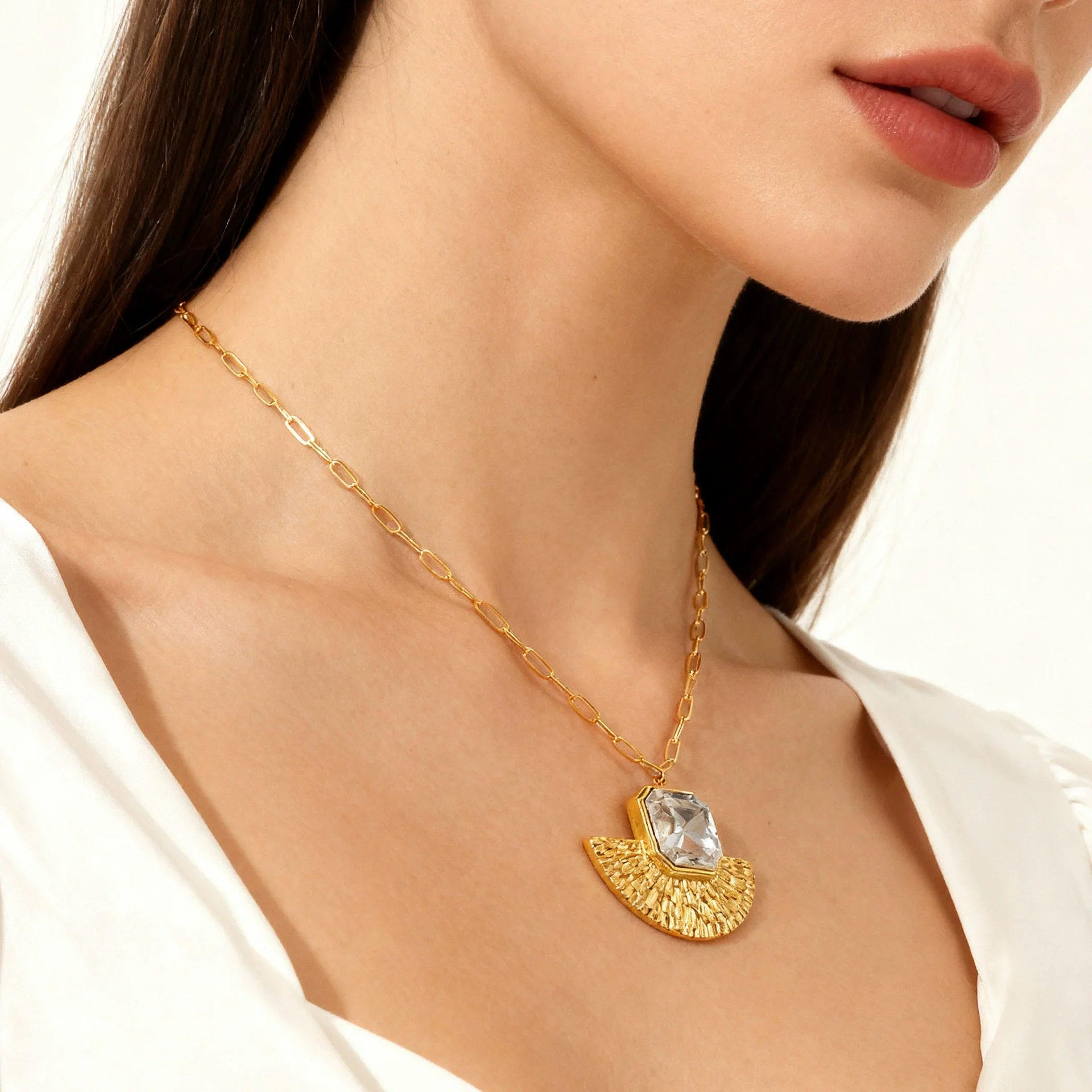 Wholesale Women's Light Luxury Geometric Stainless Steel Electroplated Earrings And Necklace - Image 2