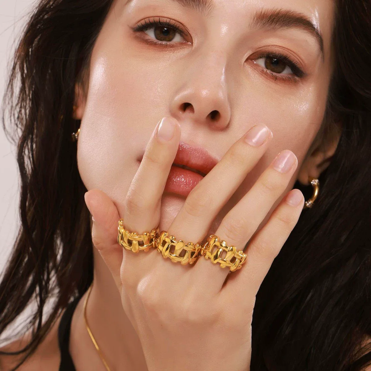 Wholesale Women's Light Luxury Geometric Stainless Steel Electroplated Ferris Wheel Hollow Woven Open Ring Finger Ring - Image 4