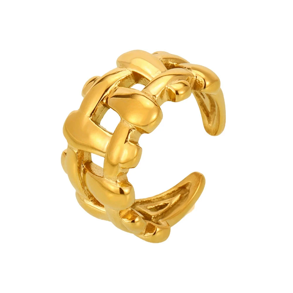 Wholesale Women's Light Luxury Geometric Stainless Steel Electroplated Ferris Wheel Hollow Woven Open Ring Finger Ring - Image 5