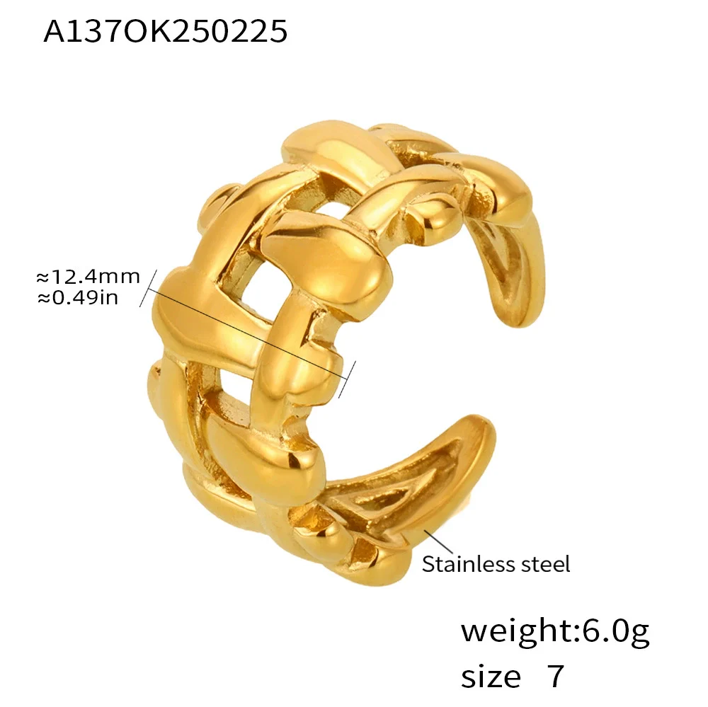 Wholesale Women's Light Luxury Geometric Stainless Steel Electroplated Ferris Wheel Hollow Woven Open Ring Finger Ring - Image 6