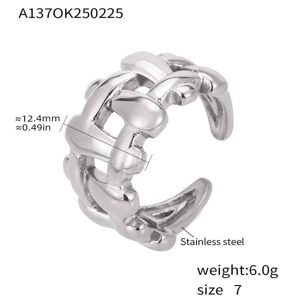 Wholesale Women's Light Luxury Geometric Stainless Steel Electroplated Ferris Wheel Hollow Woven Open Ring Finger Ring - Image 7