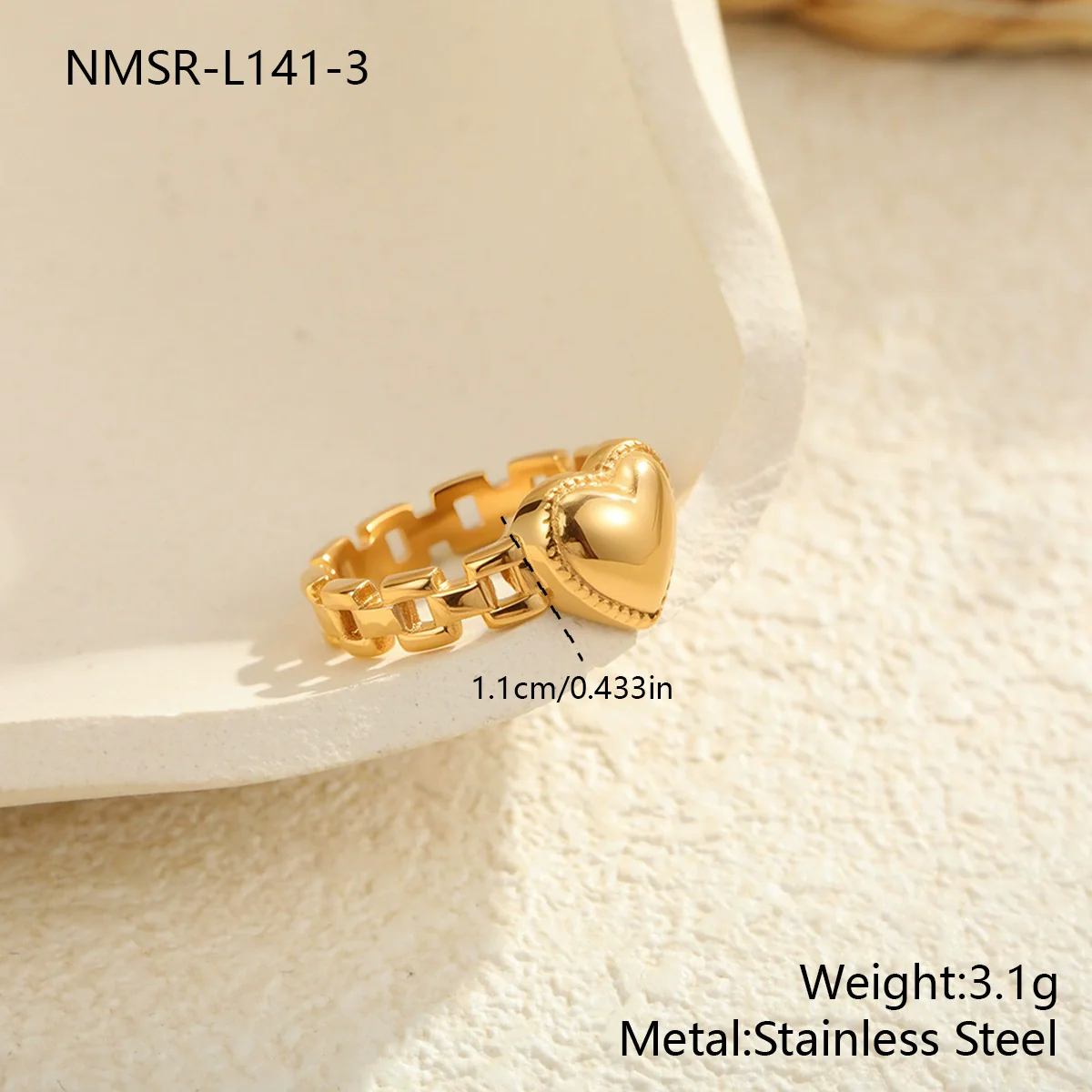 Wholesale Women's Light Luxury Geometric Stainless Steel Electroplated Heart Ring With Zircon Encrusted - Image 8