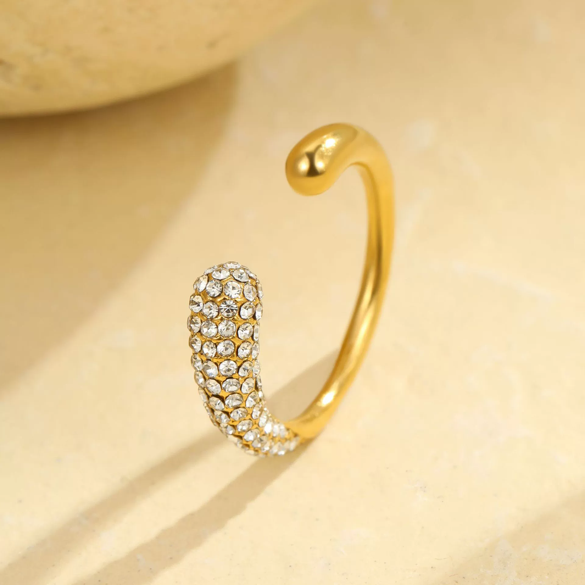 Wholesale Women's Light Luxury Geometric Stainless Steel Electroplated Inlaid With White Diamond Open Ring - Image 2