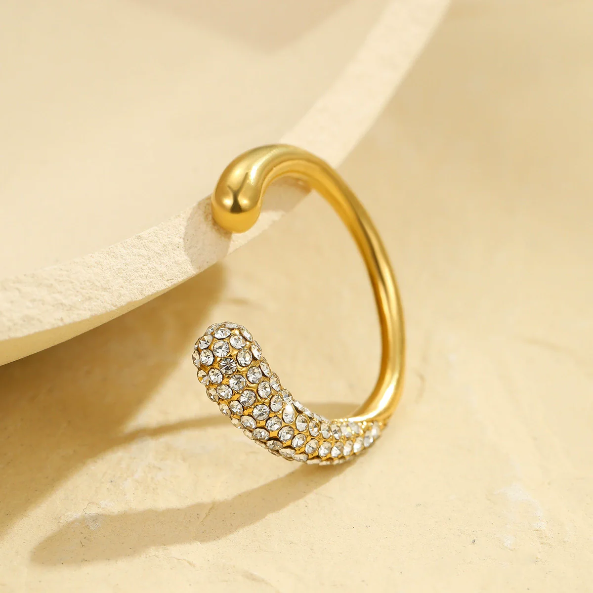 Wholesale Women's Light Luxury Geometric Stainless Steel Electroplated Inlaid With White Diamond Open Ring - Image 3