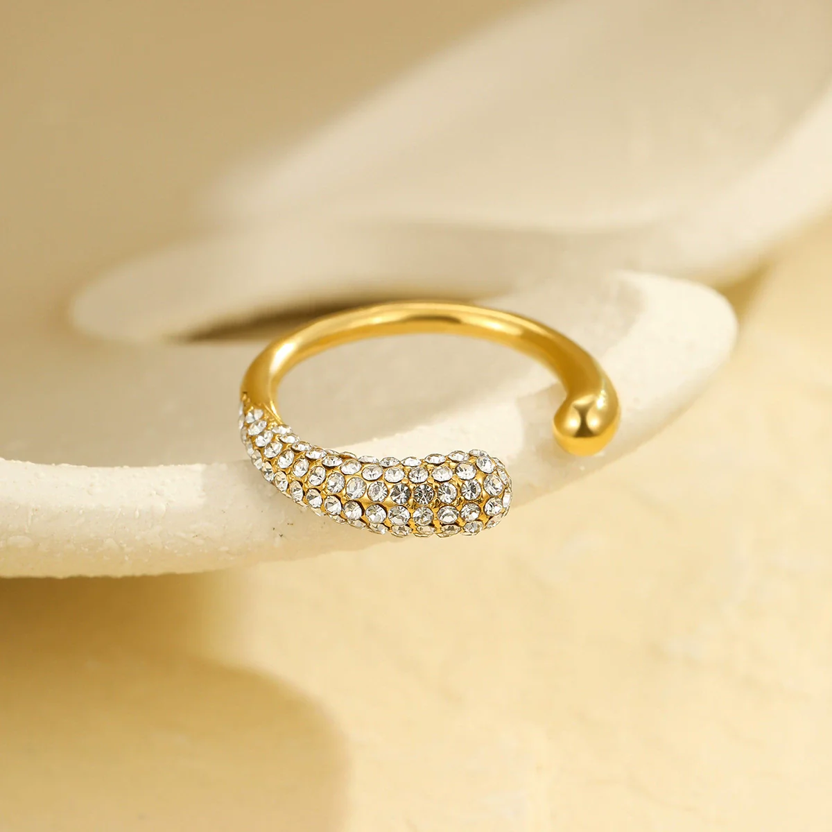 Wholesale Women's Light Luxury Geometric Stainless Steel Electroplated Inlaid With White Diamond Open Ring - Image 4