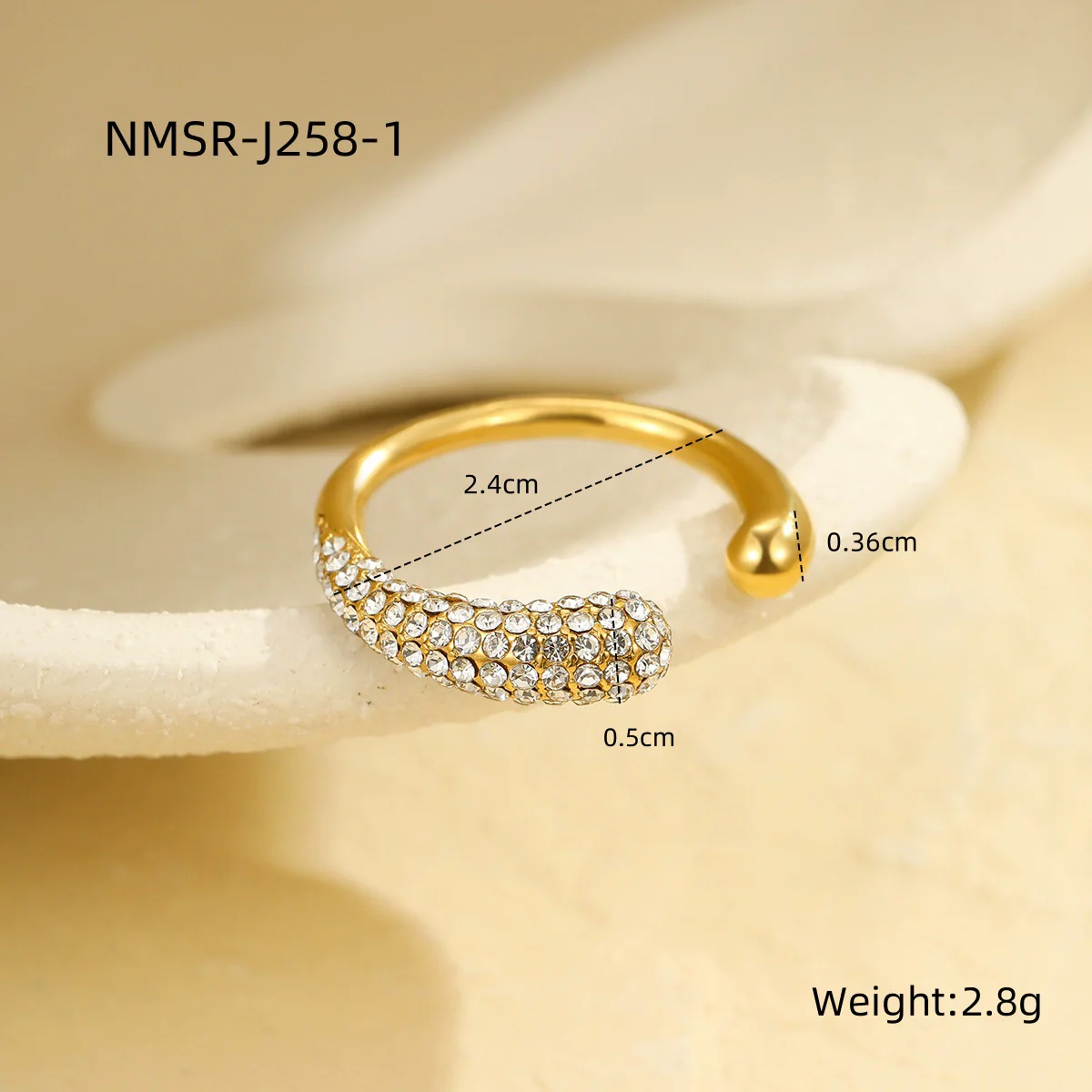 Wholesale Women's Light Luxury Geometric Stainless Steel Electroplated Inlaid With White Diamond Open Ring - Image 6