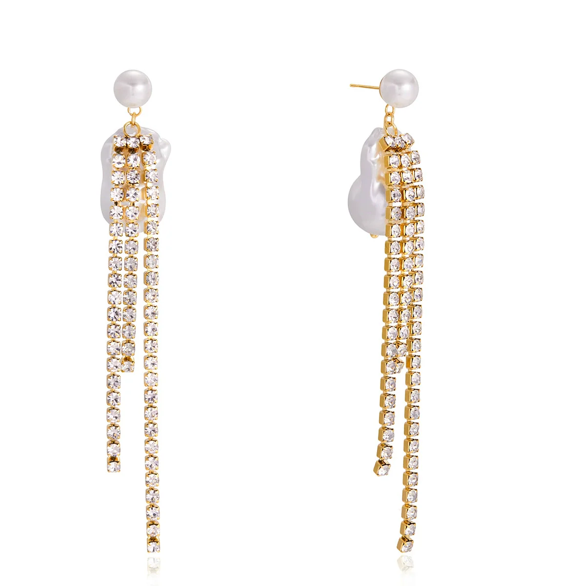 Wholesale Women's Light Luxury Geometric Stainless Steel Electroplated Rhinestone Imitation Baroque Pearl Earrings - Image 3