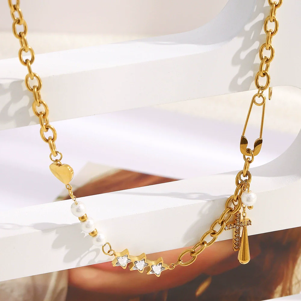 Wholesale Women's Light Luxury Geometric Stainless Steel Electroplated Tassel Cross Necklace - Image 4