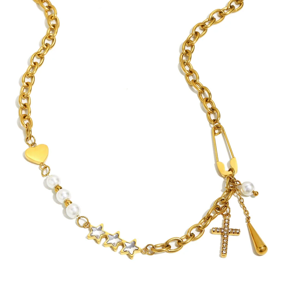 Wholesale Women's Light Luxury Geometric Stainless Steel Electroplated Tassel Cross Necklace - Image 5