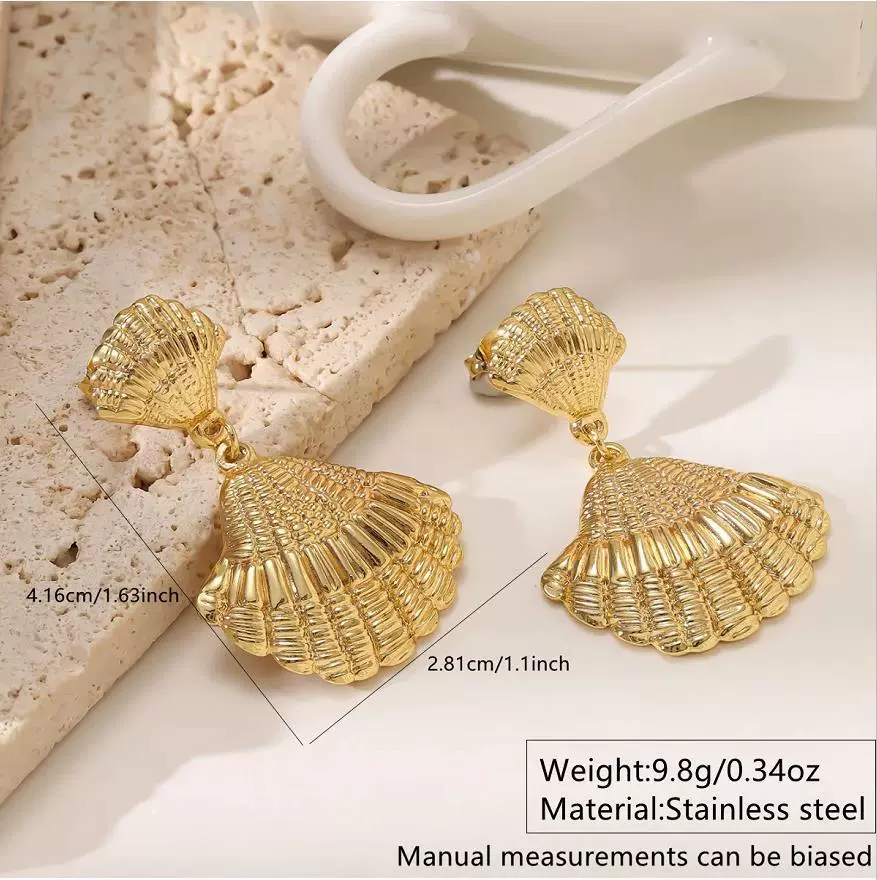 Wholesale Women's Light Luxury Geometric Stainless Steel Goldplated Shell Earrings - Image 4