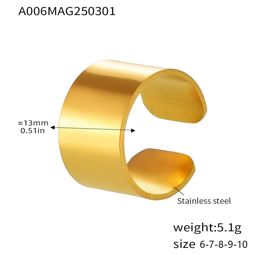 Wholesale Women's Light Luxury Geometric Stainless Steel Pvd Plated 18K Real Gold Ferris Wheel Wide Version Glossy Open Ring - Image 6