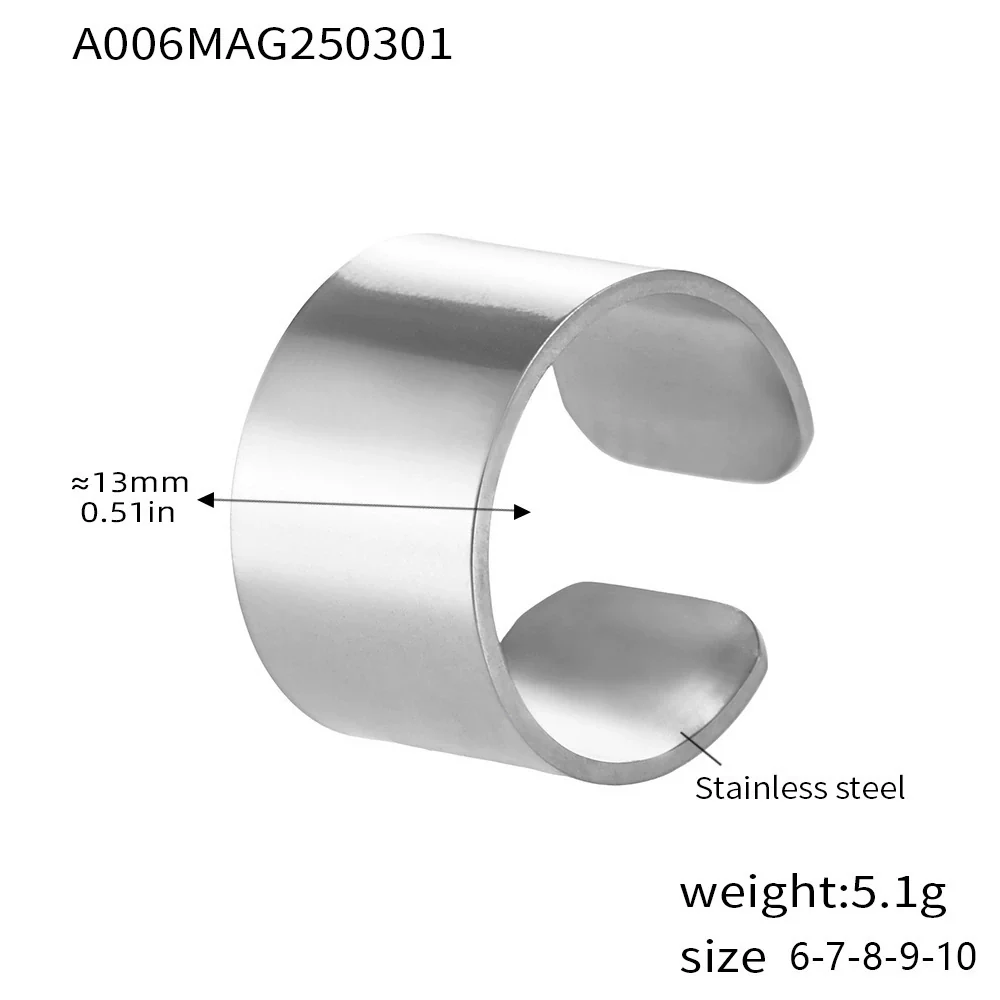 Wholesale Women's Light Luxury Geometric Stainless Steel Pvd Plated 18K Real Gold Ferris Wheel Wide Version Glossy Open Ring - Image 7