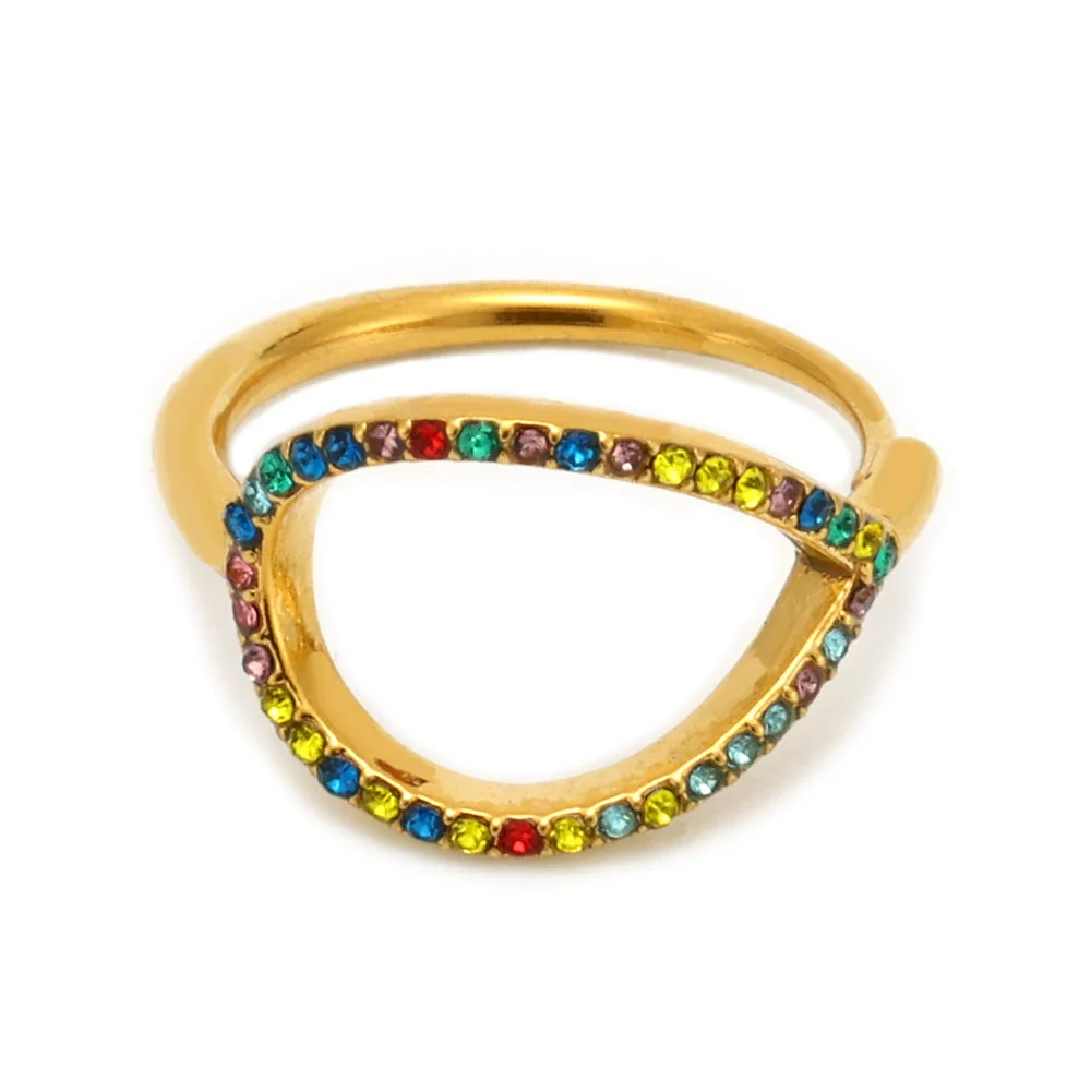 Wholesale Women's Light Luxury Geometric Stainless Steel Zircon Ring With Electroplating And Hollow Design - Image 4