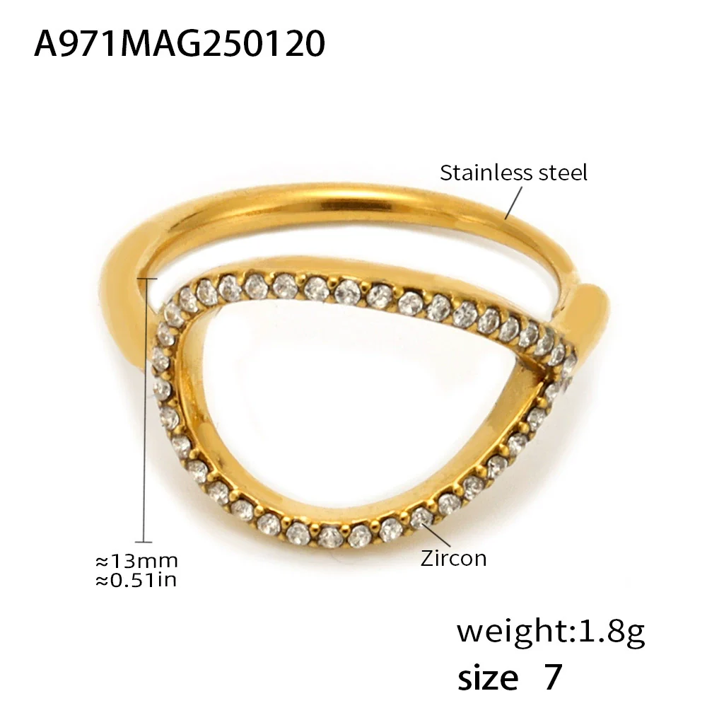 Wholesale Women's Light Luxury Geometric Stainless Steel Zircon Ring With Electroplating And Hollow Design - Image 5