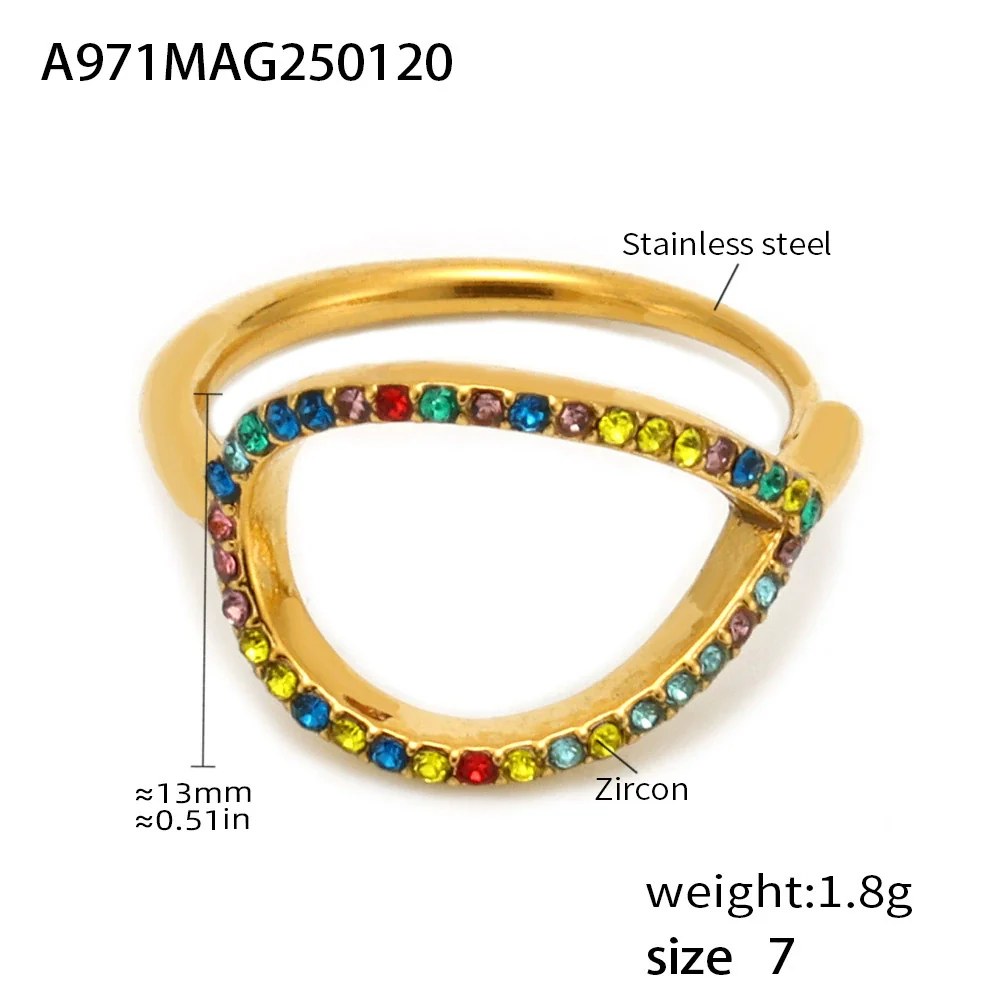 Wholesale Women's Light Luxury Geometric Stainless Steel Zircon Ring With Electroplating And Hollow Design - Image 6