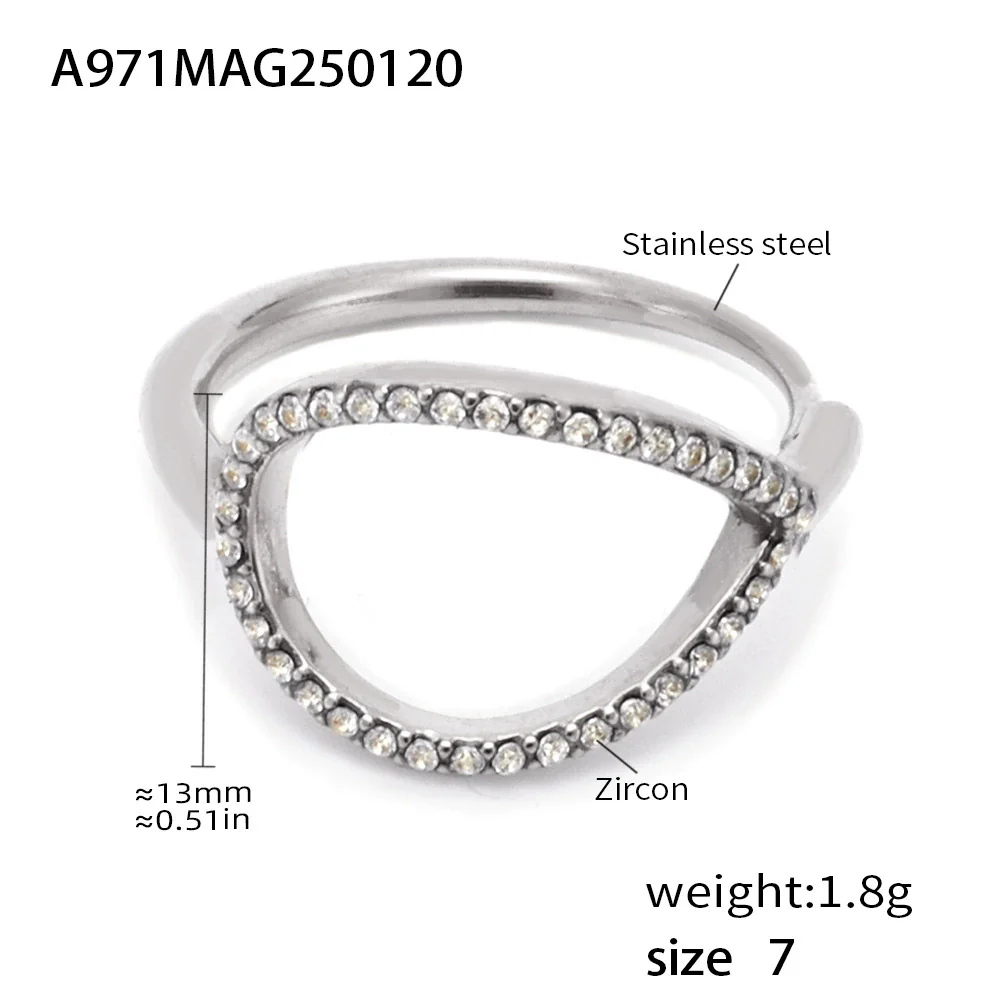 Wholesale Women's Light Luxury Geometric Stainless Steel Zircon Ring With Electroplating And Hollow Design - Image 7