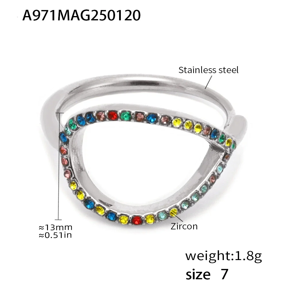Wholesale Women's Light Luxury Geometric Stainless Steel Zircon Ring With Electroplating And Hollow Design - Image 8