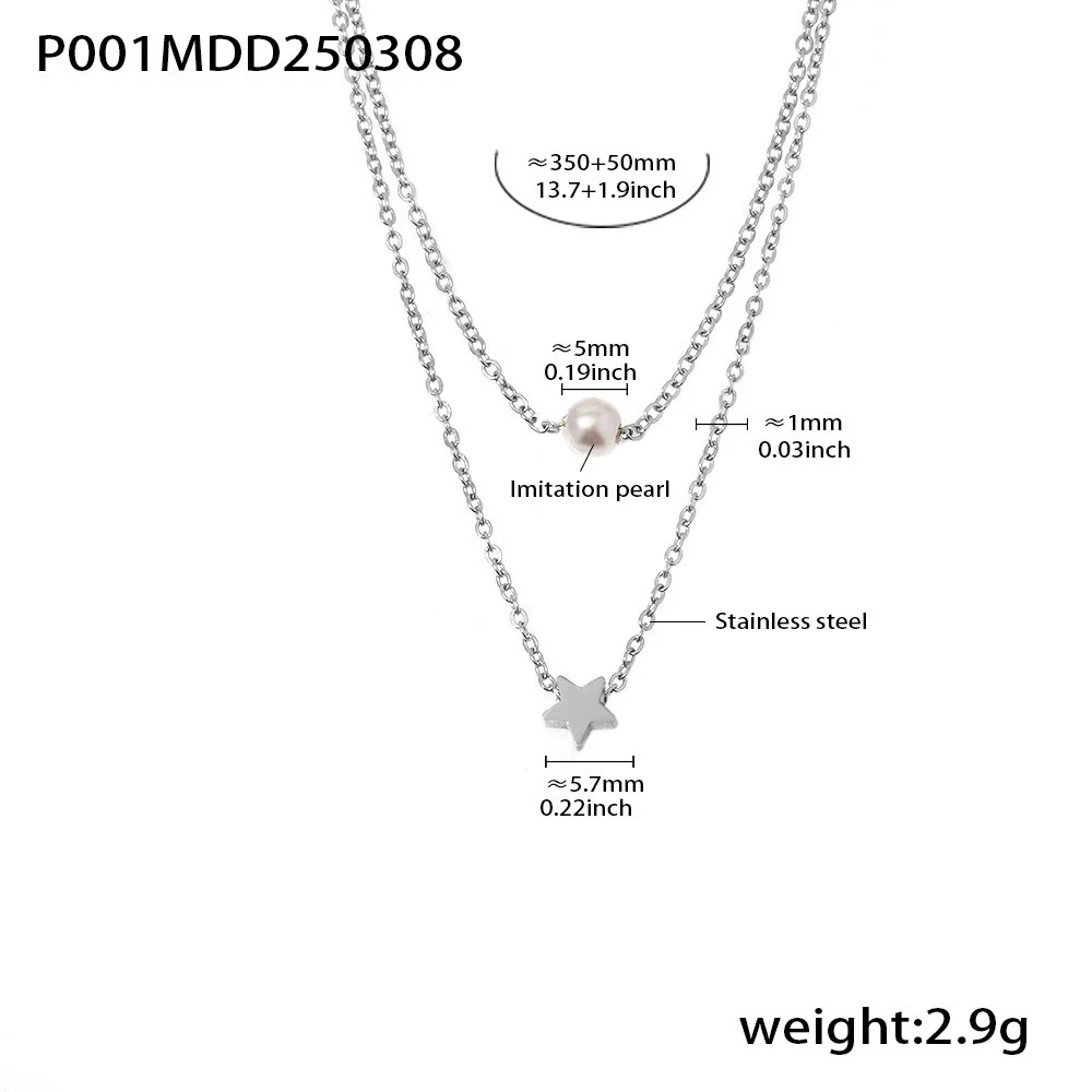 Wholesale Women's Light Luxury Geometric Star Design Electroplated Titanium Steel And Imitation Pearl Multi Layer Necklace - Image 7