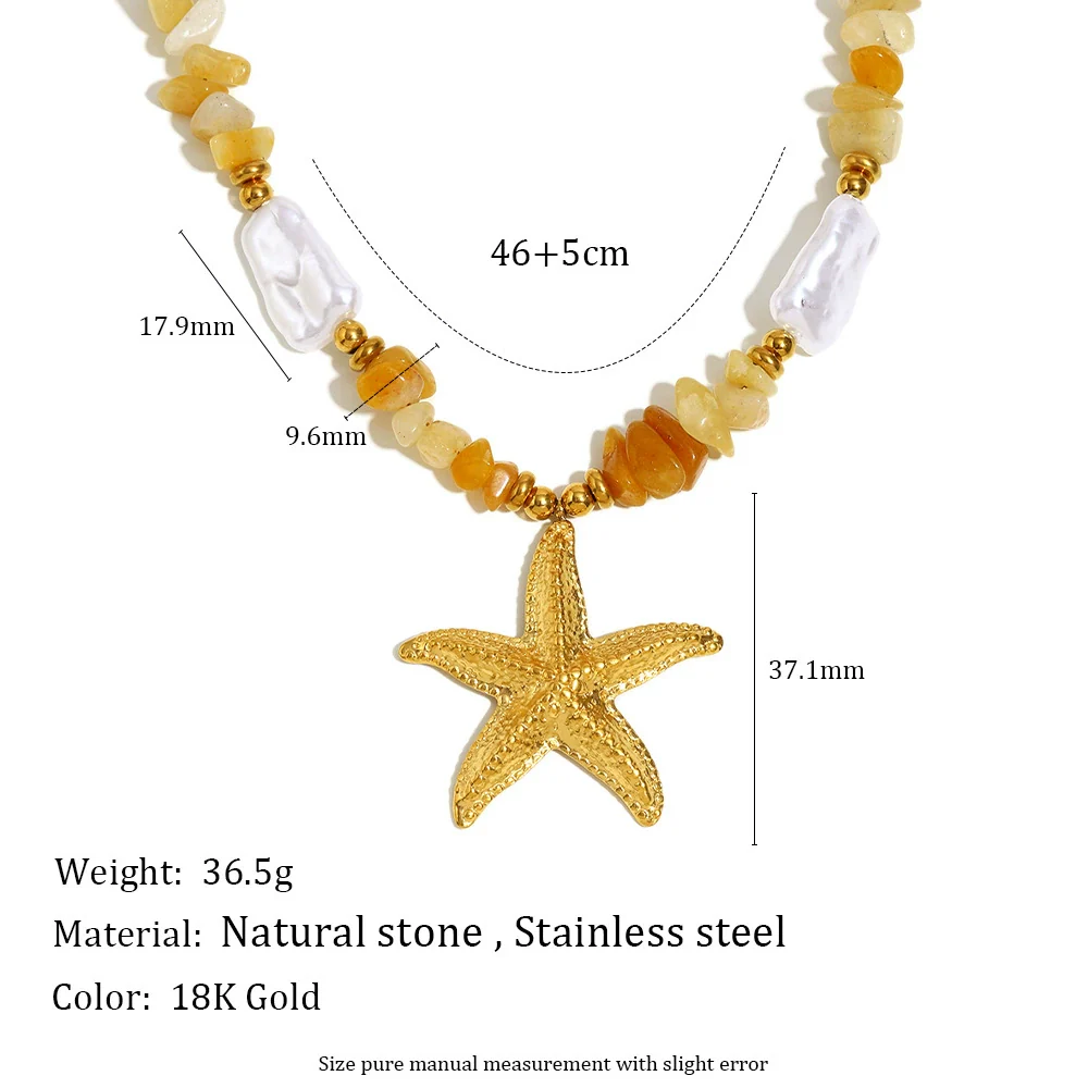 Wholesale Women's Light Luxury Geometric Starfish Pendant Necklace Stainless Steel Plated With 18K Orange Natural Gravel And Imitation Pearl - Image 2