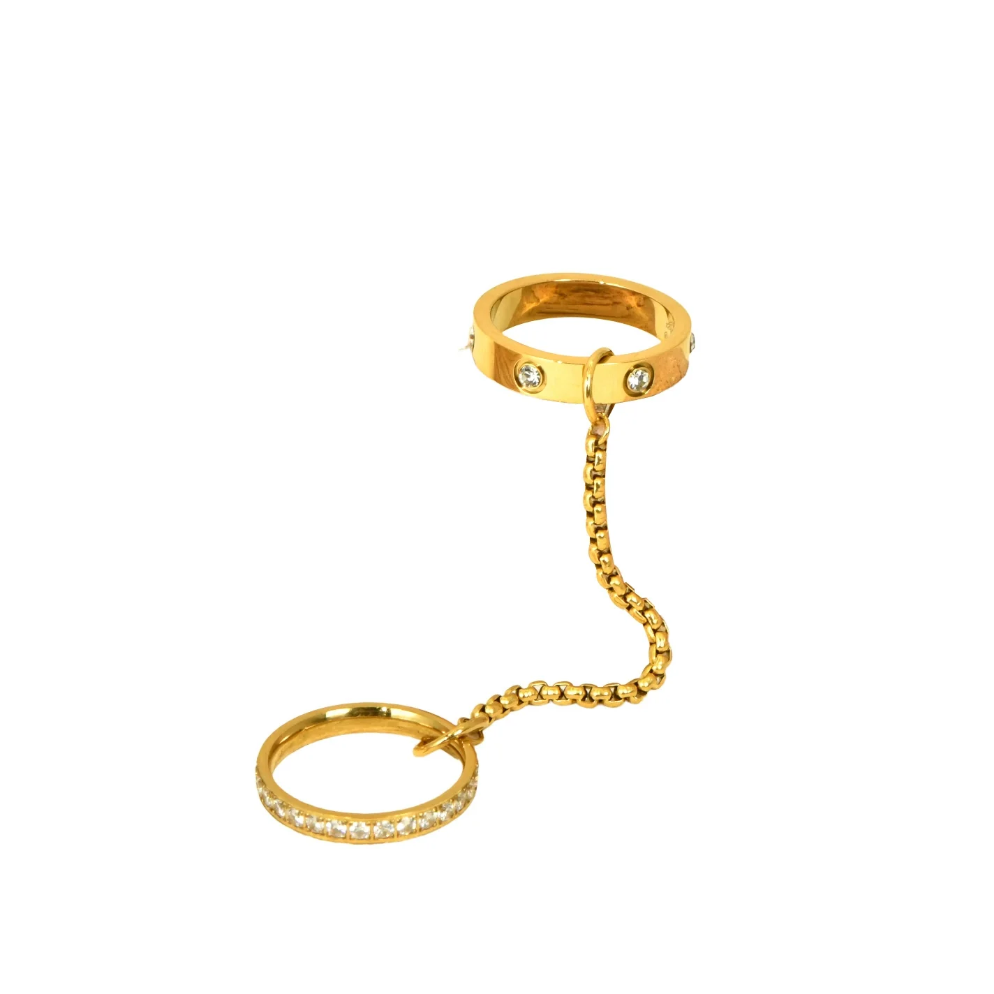 Wholesale Women's Light Luxury Geometric Titanium Steel Electroplated 18K Diamond Double Finger Ring Stacking Accessories - Image 5