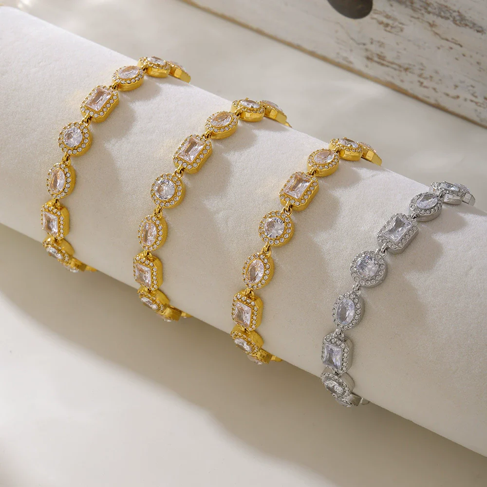 Wholesale Women's Light Luxury Geometric Titanium Steel Electroplated Diamond Bracelet - Image 2