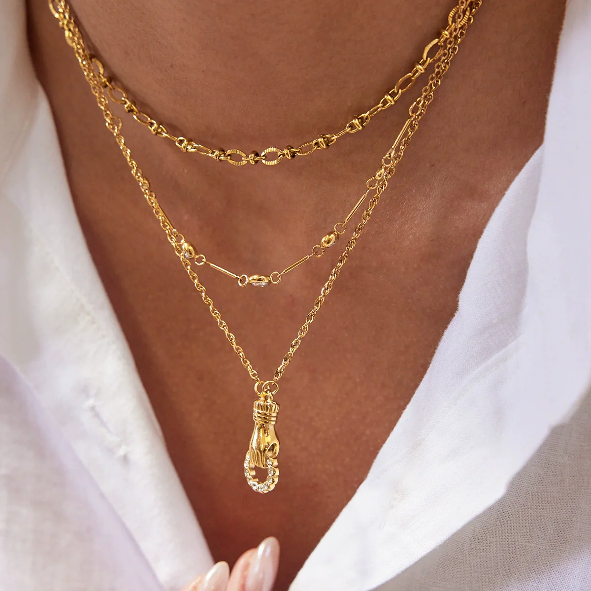 Wholesale Women's Light Luxury Geometric Zircon Stainless Steel Electroplated Necklace - Image 2
