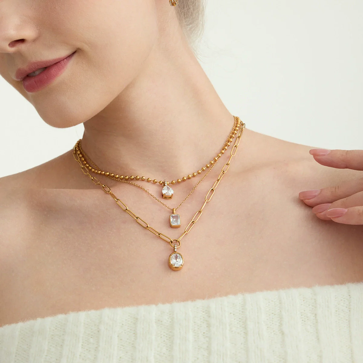 Wholesale Women's Light Luxury Geometric Zircon Stainless Steel Electroplated Necklace