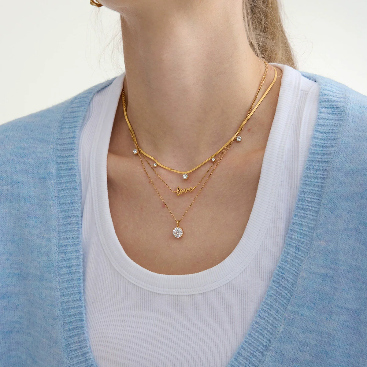 Wholesale Women's Light Luxury Geometric Zircon Stainless Steel Electroplated Necklace - Image 3