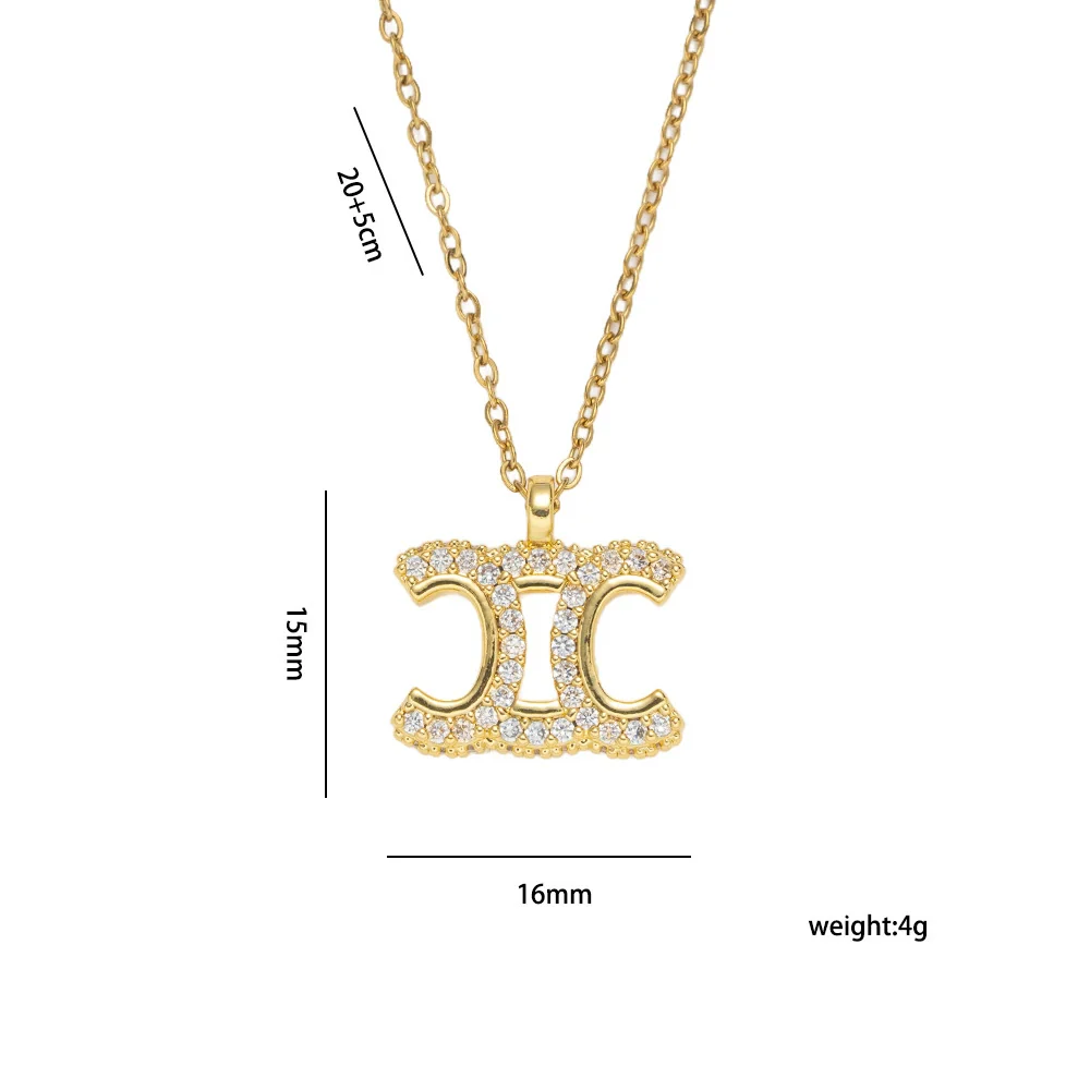 Wholesale Women's Light Luxury Gold Plated Arc De Triomphe Pendant Necklace With Copper Inlaid Zircon And Titanium Steel O Word Chain - Image 4