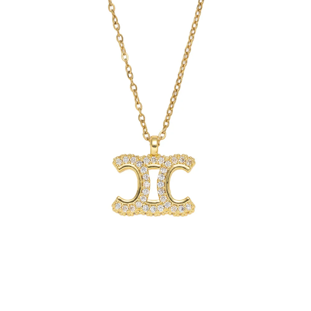 Wholesale Women's Light Luxury Gold Plated Arc De Triomphe Pendant Necklace With Copper Inlaid Zircon And Titanium Steel O Word Chain - Image 5