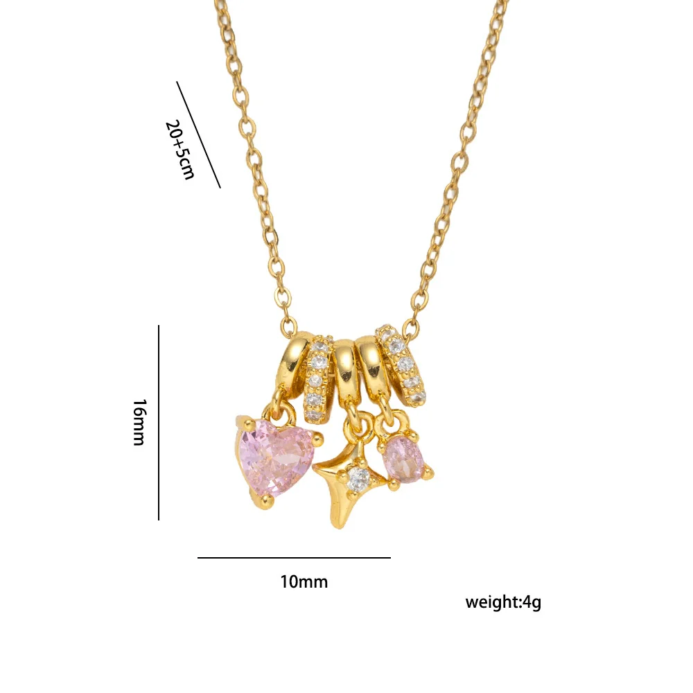 Wholesale Women's Light Luxury Gold Plated Copper And Zircon Jewelry Heart And Geometric Star Pendant Ochain Necklace - Image 5