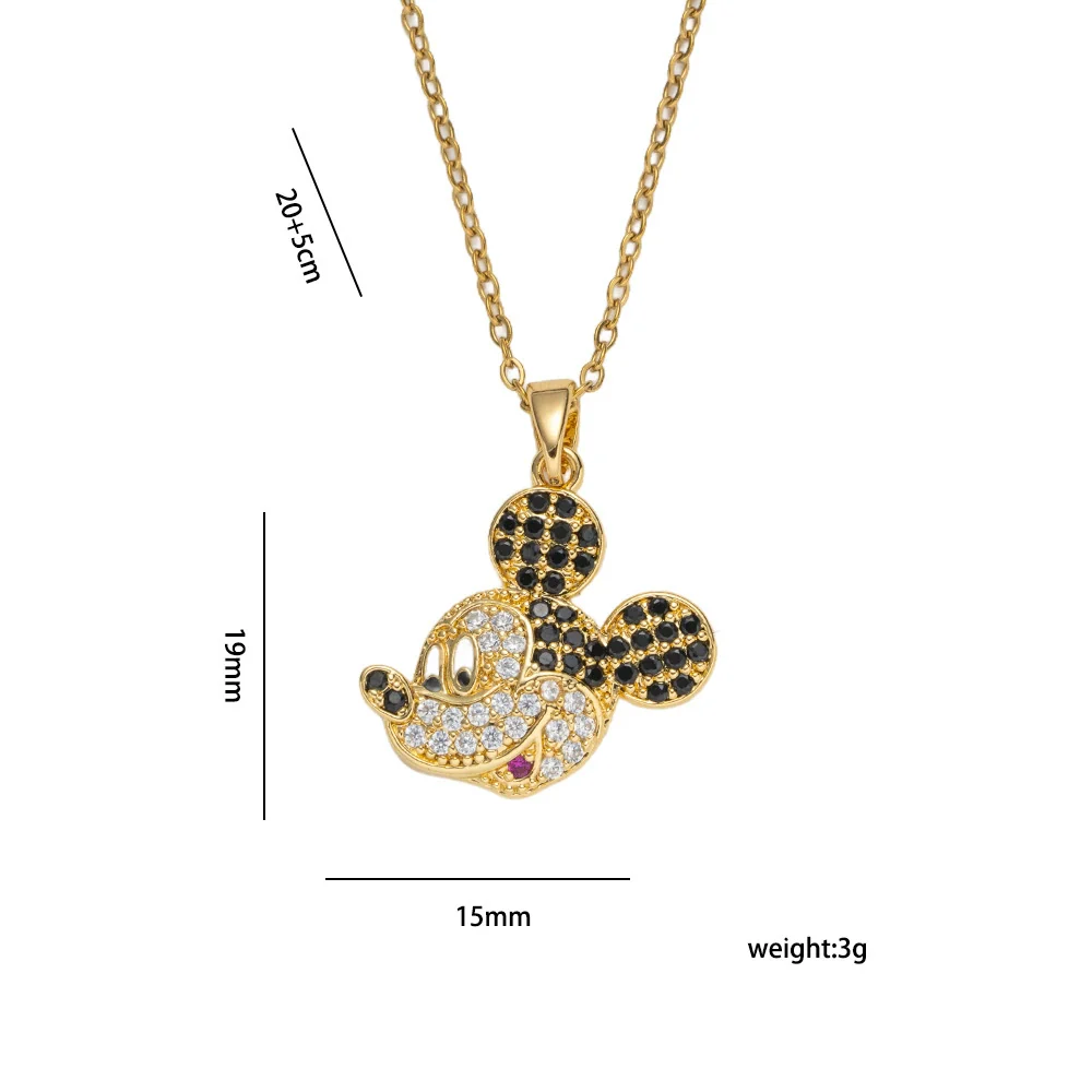 Wholesale Women's Light Luxury Gold Plated Mickey Pattern Titanium Steel And Copper Inlaid With Zircon Necklace With Flash O Chain - Image 4