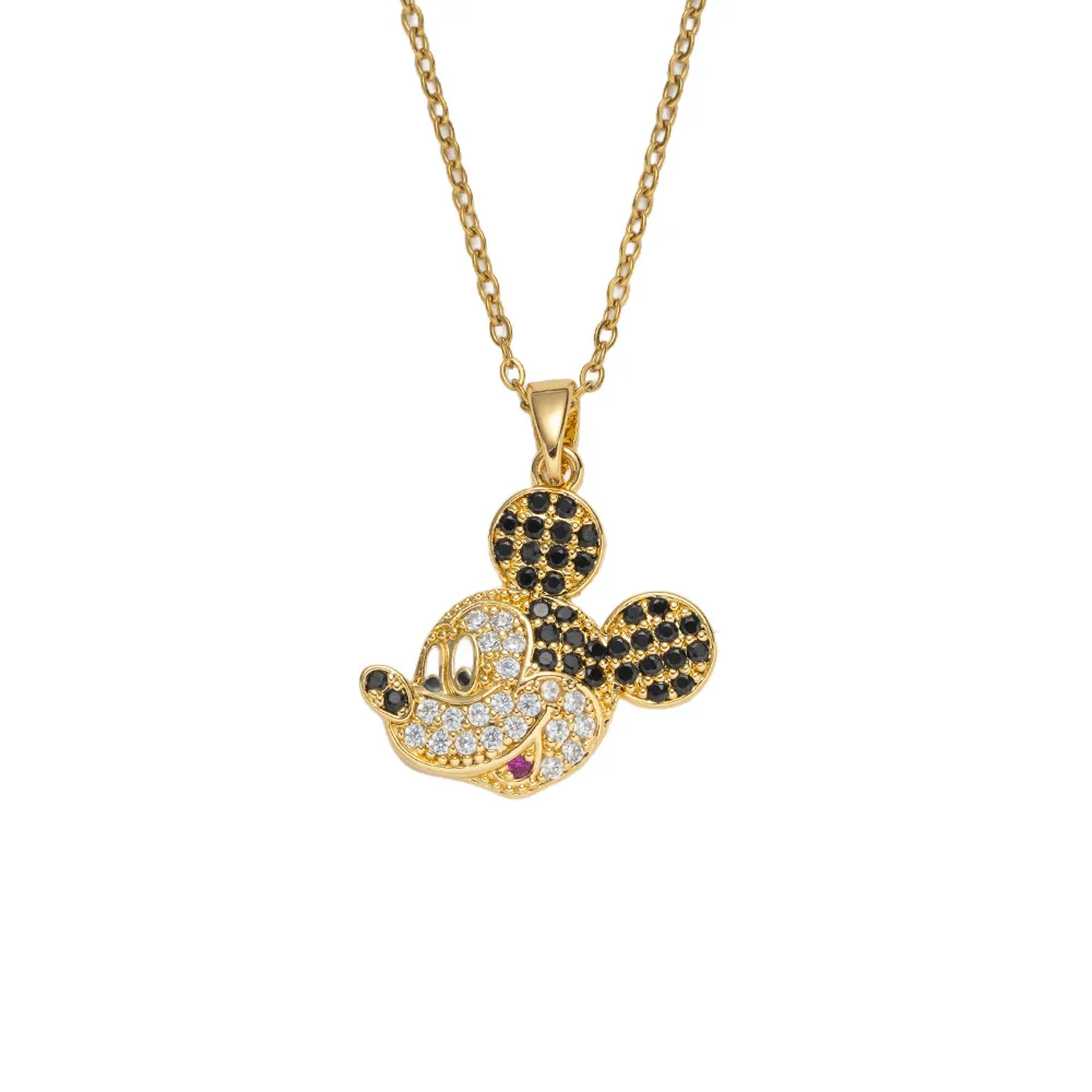 Wholesale Women's Light Luxury Gold Plated Mickey Pattern Titanium Steel And Copper Inlaid With Zircon Necklace With Flash O Chain - Image 5
