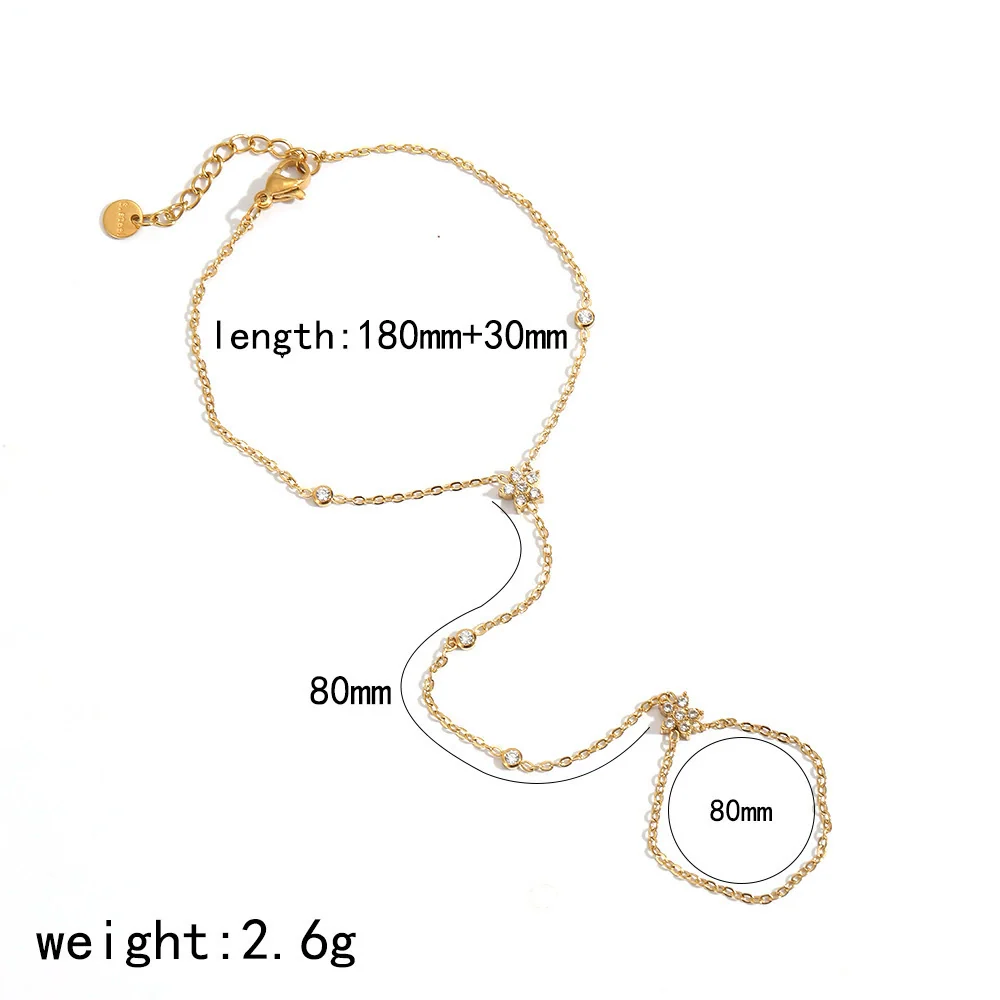 Wholesale Women's Light Luxury Gold Plated Stainless Steel Flower Shape Finger Chain Bracelet With Zircon - Image 4