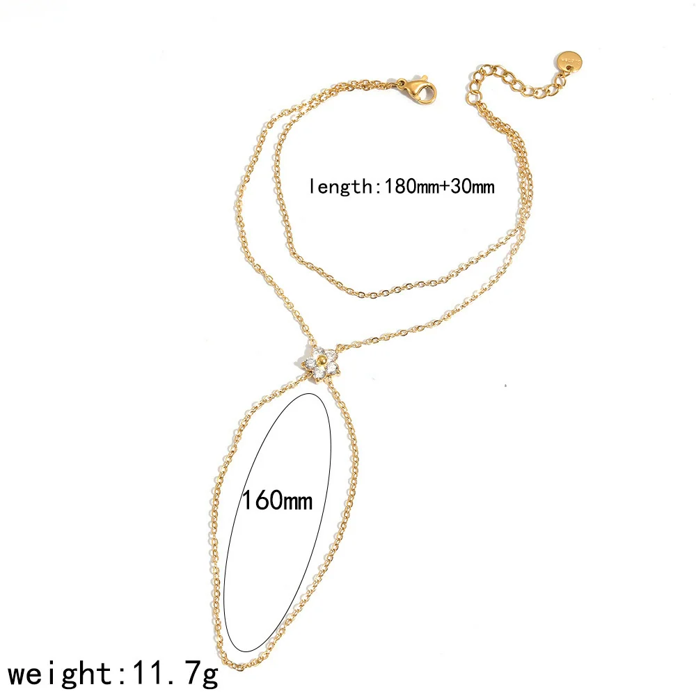 Wholesale Women's Light Luxury Gold Plated Stainless Steel Flower Shape Finger Chain Bracelet With Zircon - Image 8