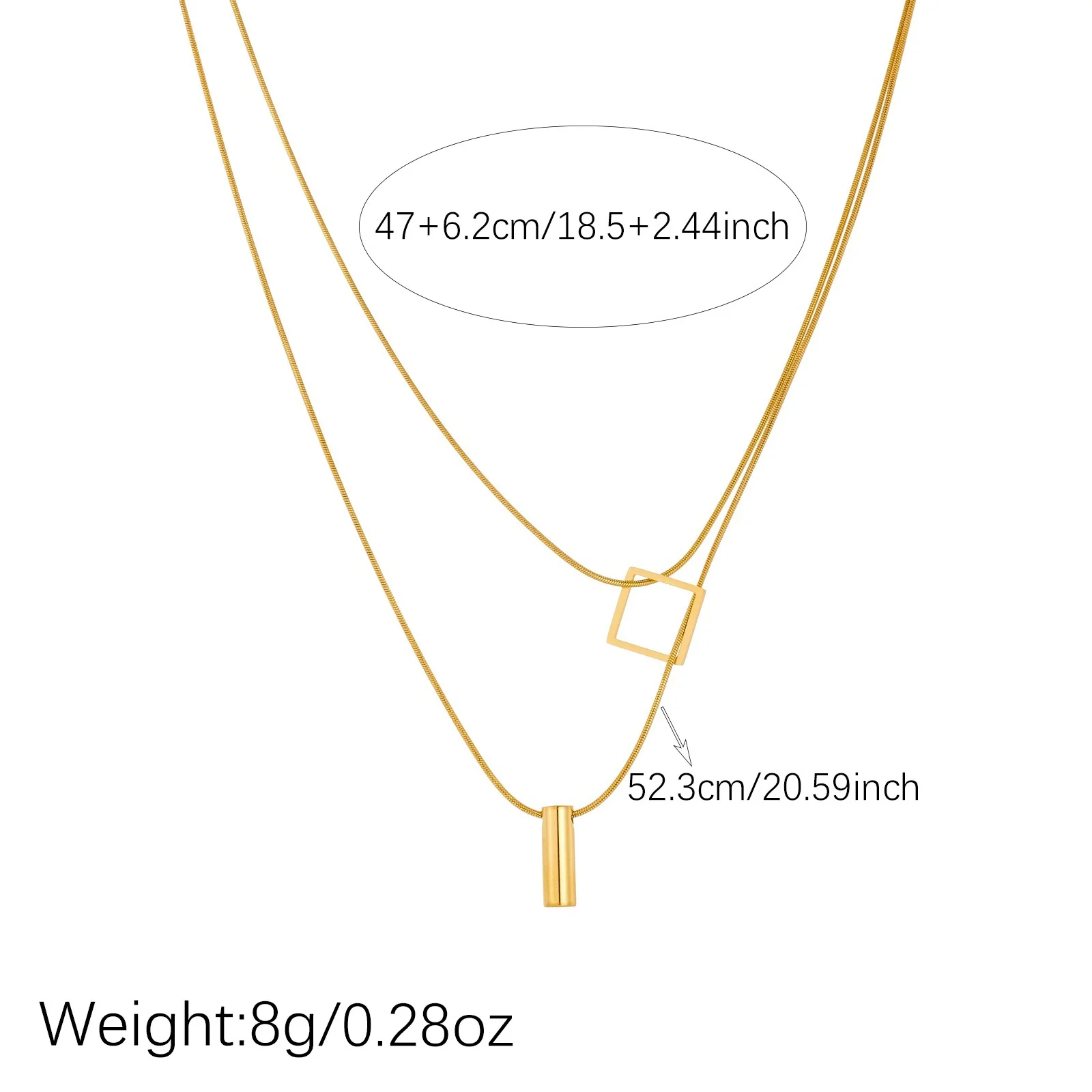 Wholesale Women's Light Luxury Goldplated Stainless Steel Geometric Snake Bone Chain Necklace With Square And Cylindrical Pendant - Image 4
