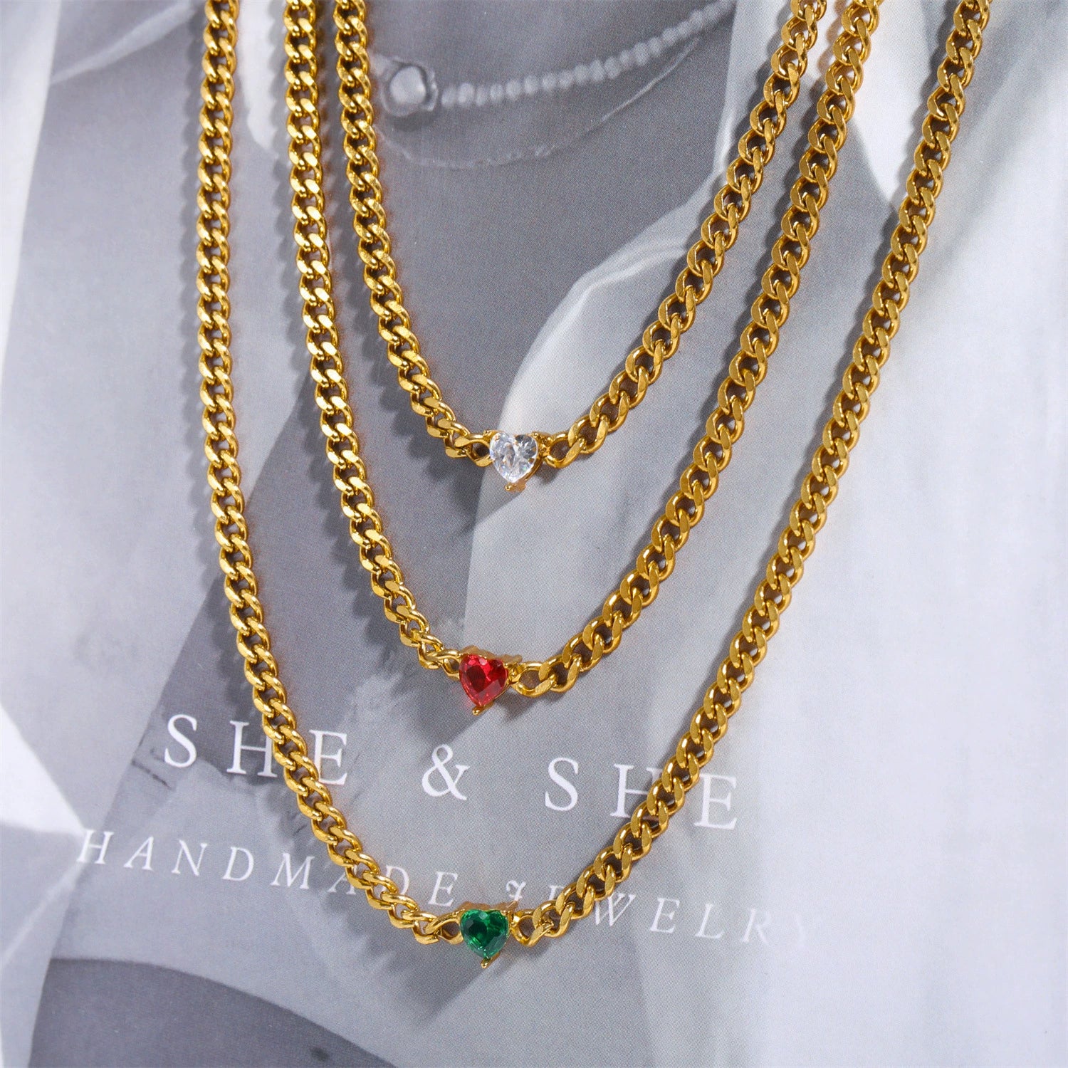 Wholesale Women's Light Luxury Heartshaped Titanium Steel Cuban Chain Necklace With Diamond Treatment - Image 2