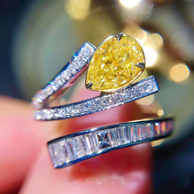 Wholesale Women's Light Luxury Highend Fashion Open Ring Group Set And Bracelet With Copper Material And Drop Shape Zircon Design