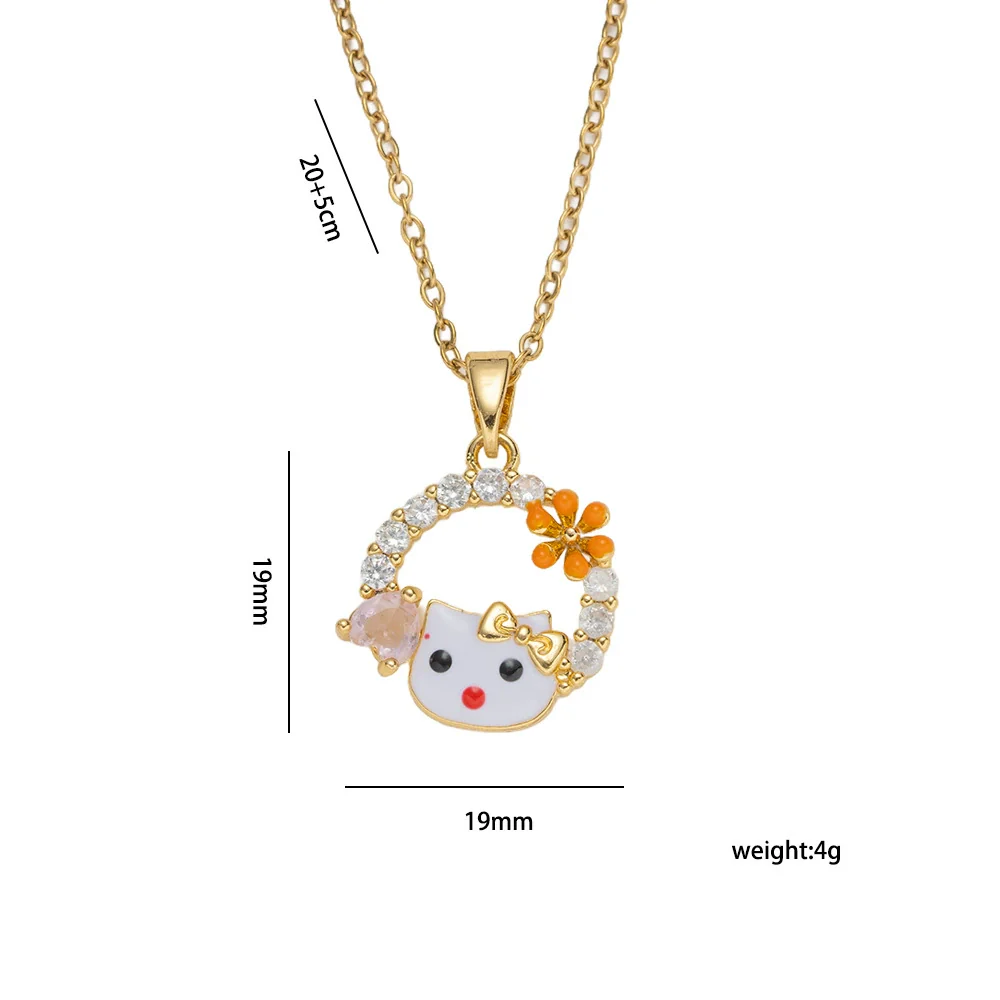 Wholesale Women's Light Luxury Kitty Necklace With Bow Tie And Cartoon Characters Pattern Real Gold Plated Copper Zircon O Word Chain Pendant - Image 5